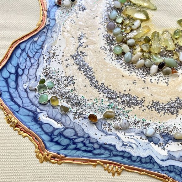 Geode Love - Original Wall Art Mixed Media Faux Geode Signed Painting 11”x14” - Picture 4 of 8